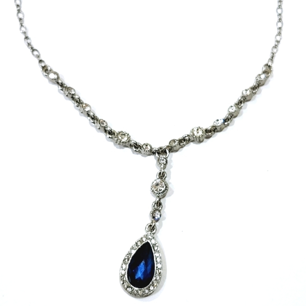2028 JEWELRY CRYSTAL ACCENTED FACETED CRYSTAL TEARDROP Y-NECKLACE